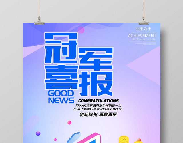 年度业绩冠军喜报宣传海报