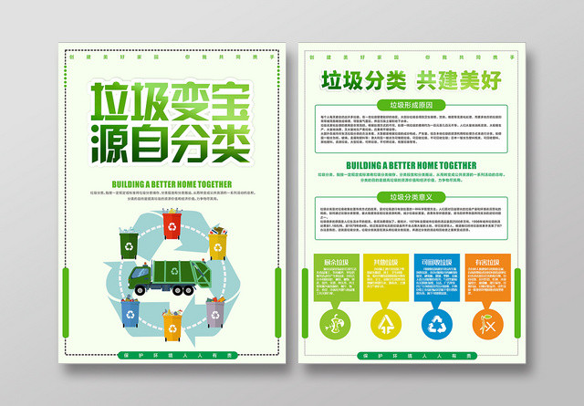 垃圾分类绿色几何简约风环保宣传单页