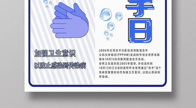 蓝色简约全球洗手日海报