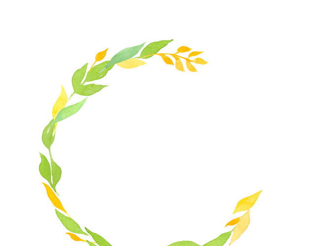 黄绿色花圈水彩素材