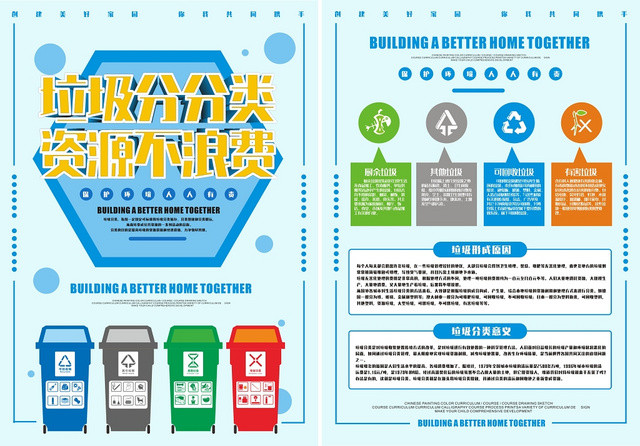 环保宣传单页垃圾分类蓝色创意简约宣传单