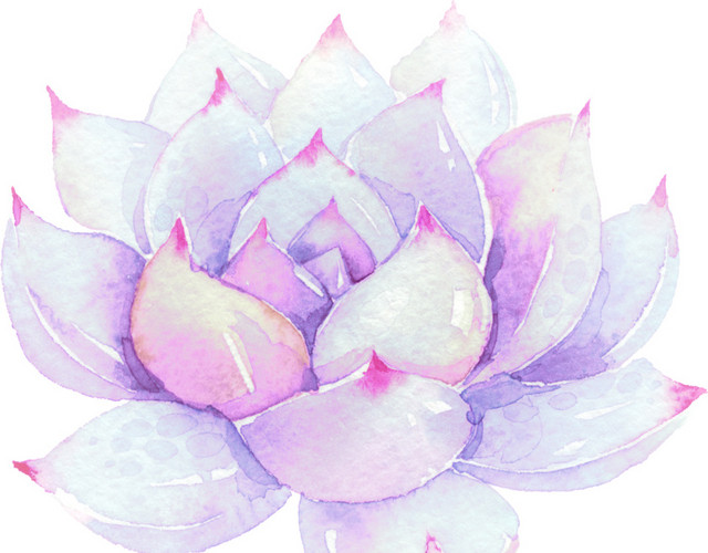 蓝紫色水彩手绘莲花