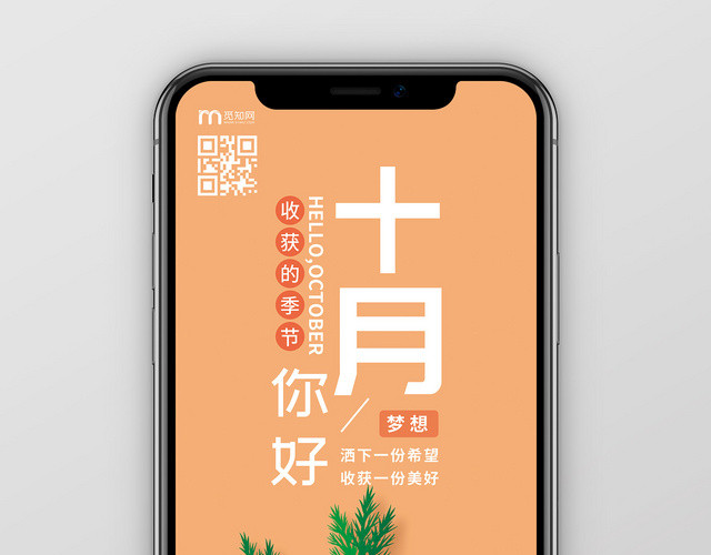 简约橘黄色胡萝卜收获的季节十月你好手机海报