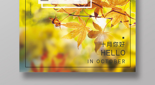 缤纷金秋十月黄色枫叶十月你好海报