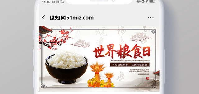 封面中国风一碗米饭世界粮食日微信公众号首图海报