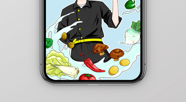 简约大气卡通风蓝色系世界厨师日美食厨师日手机海报