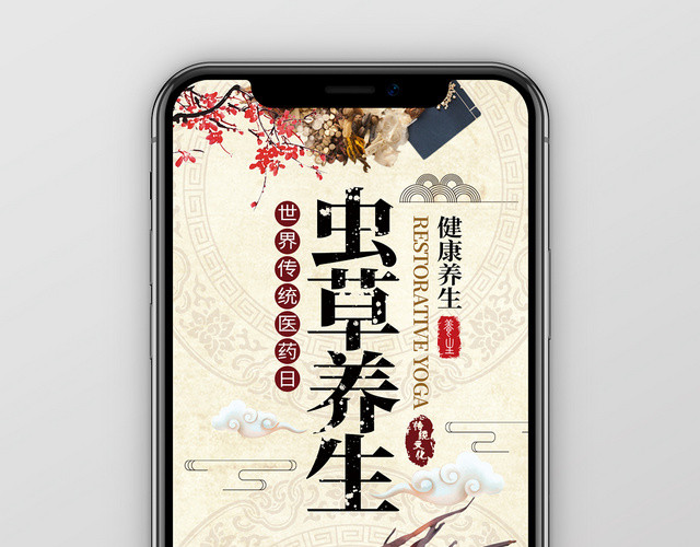 虫草养生世界传统医药日手机海报