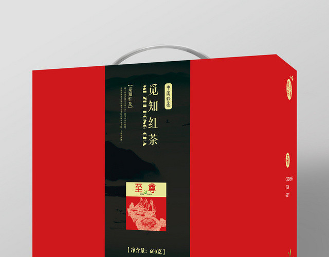 红色几何简约中式茶叶礼盒包装设计