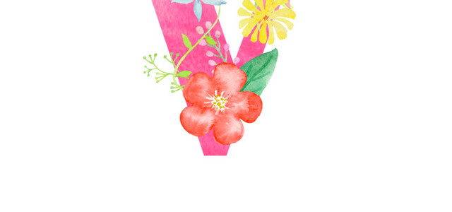 彩色花字母V素材
