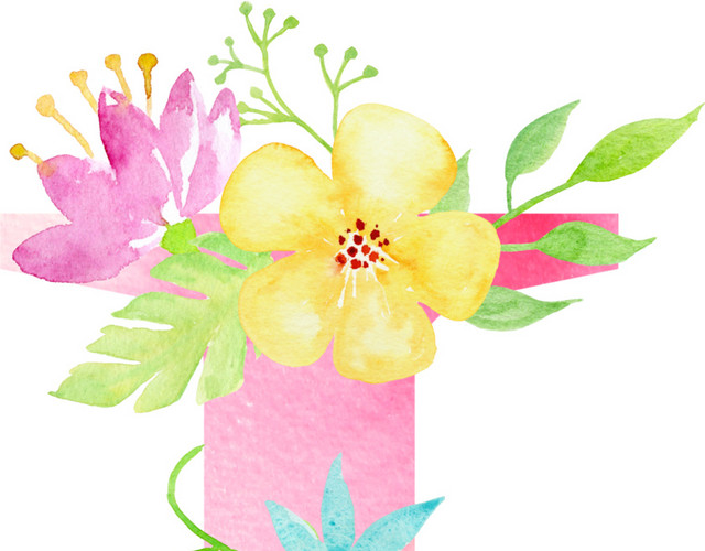 彩色花字母I素材
