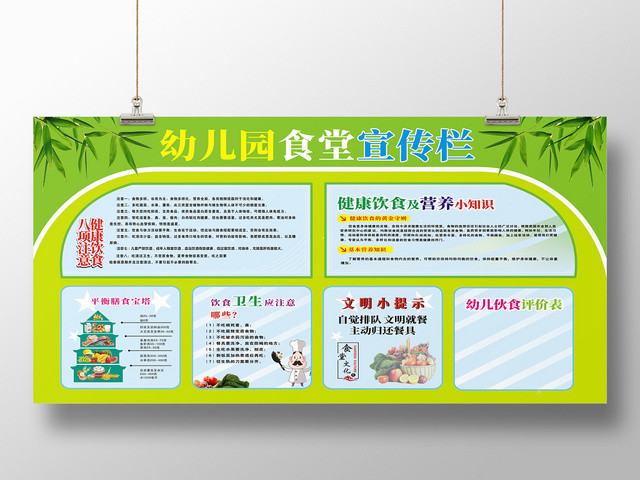 幼儿园健康宣传栏绿色创意卡通食堂展板