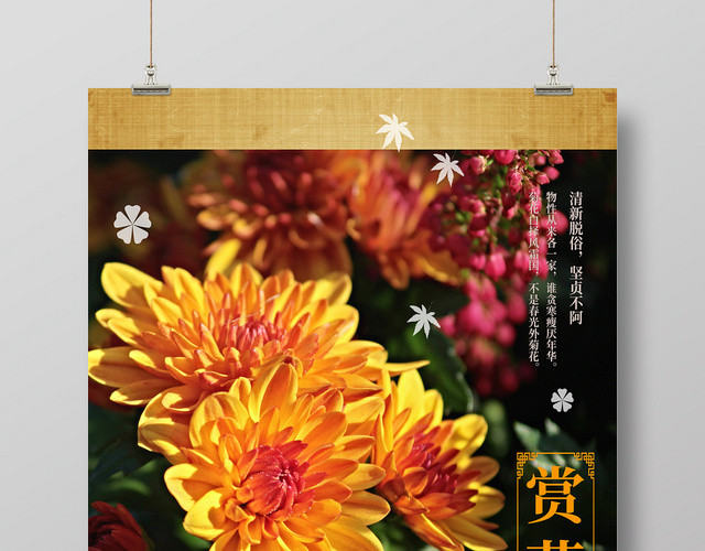 唯美重阳节温馨秋天赏菊海报设计