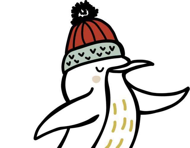 手绘滑雪企鹅插画