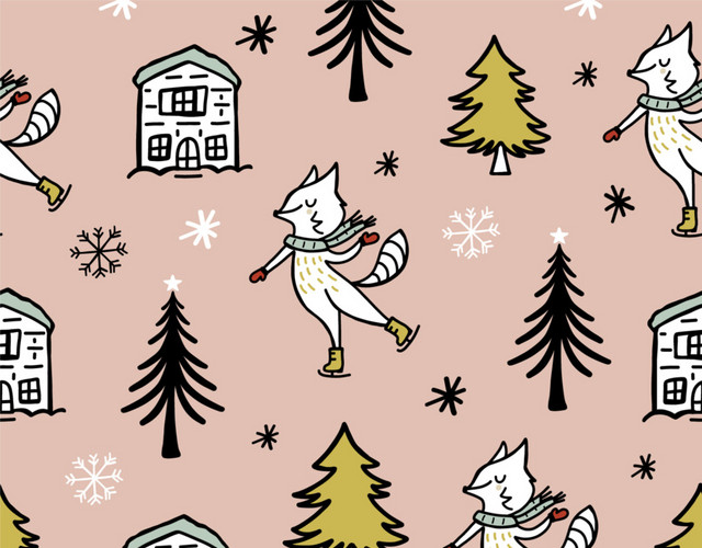 滑雪狐狸手绘插画