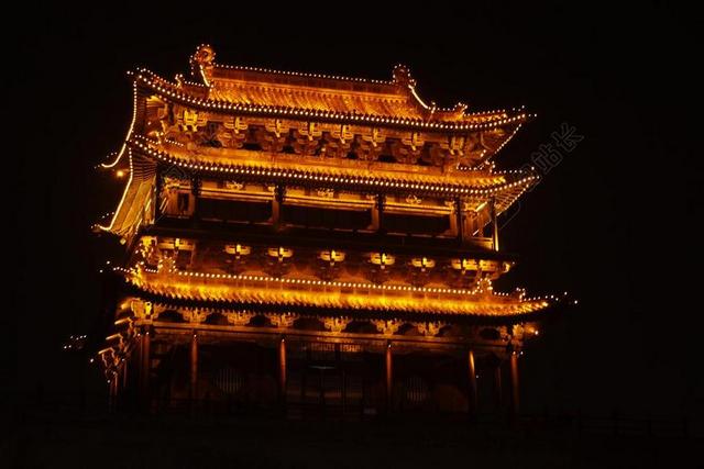 寺庙 夜晚 古城楼 平遥 宝塔 中国