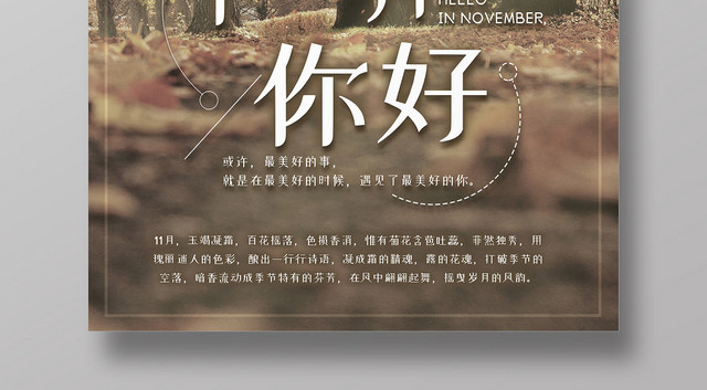 灰色简约十一月你好树林阳光海报