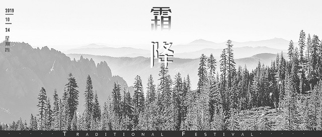 黑白简约风霜降传统二十四节气树林展板