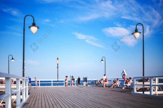 人 码头 莫洛 天空 蓝色 路灯 云 夏天 浪漫 爱