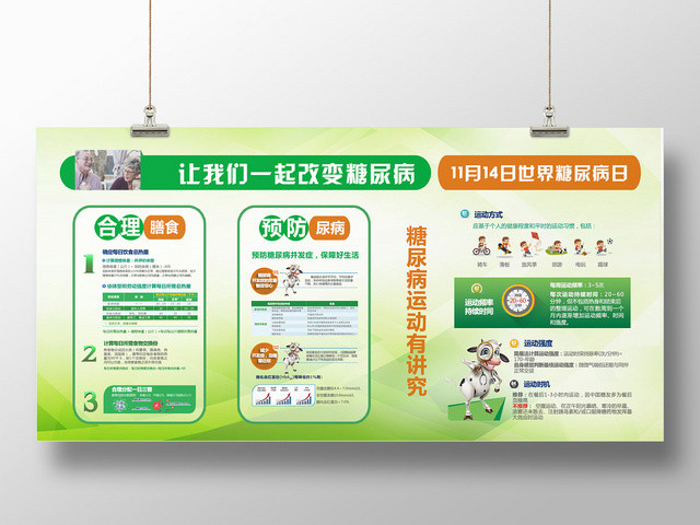 清新背景世界糖尿病健康知识宣传展板