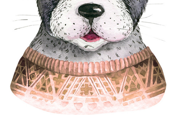彩色文艺动物手绘水彩插画