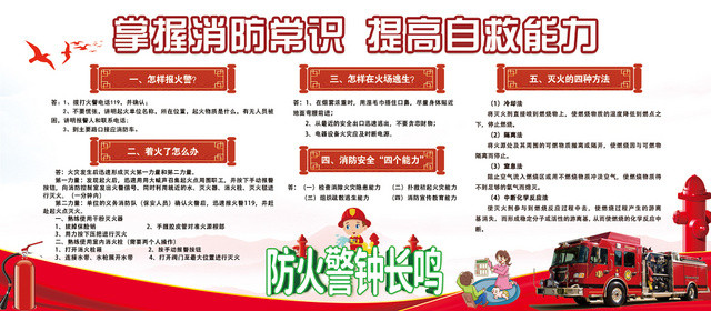 红色简洁掌握消防常识提高自救能力宣传展板