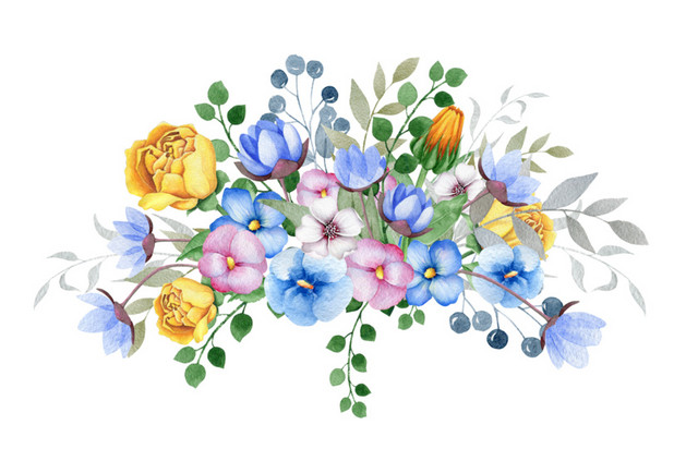 彩色小清新卡通植物花朵水彩插画