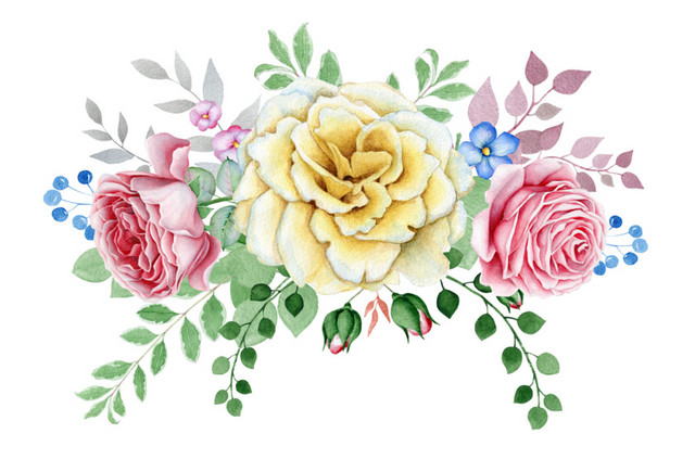 彩色小清新卡通植物花朵水彩插画