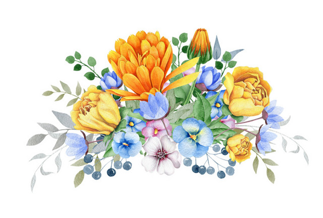 彩色小清新卡通植物花朵水彩插画