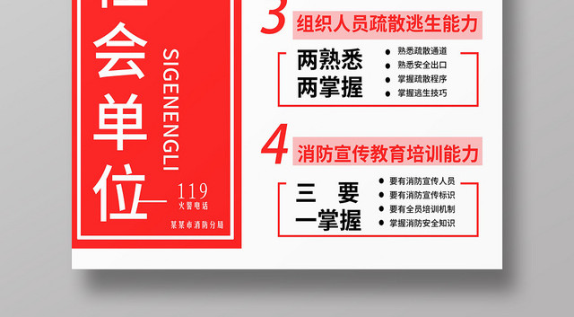 2019消防安全社会单位消防四个能力红色宣传海报