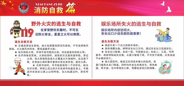 红色几何简约中国风消防自救篇展板
