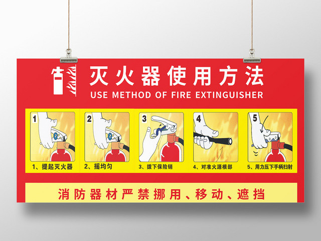 红黄几何简约卡通消防栓使用展板