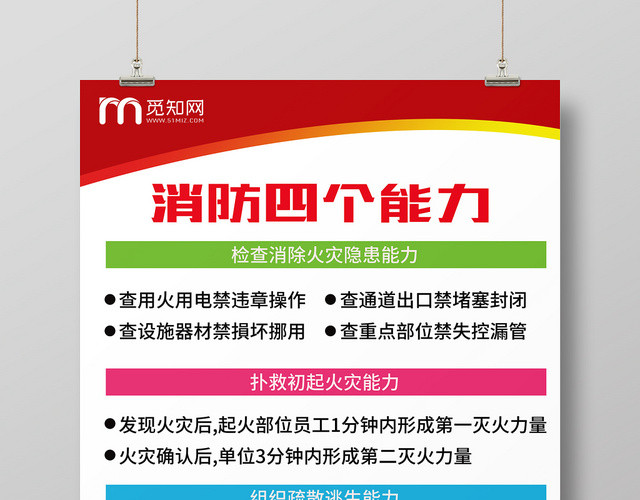 简约风消防四个能力宣传海报