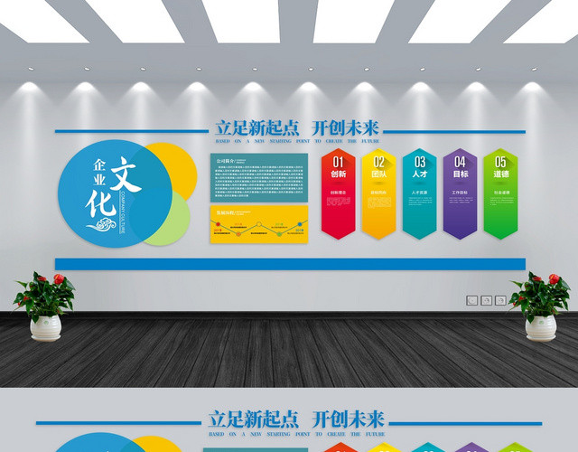 企业文化蓝色创意简约大气文化墙