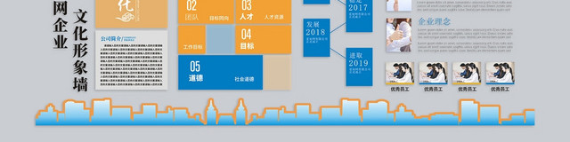 企业文化简洁蓝色创意简约大气文化墙