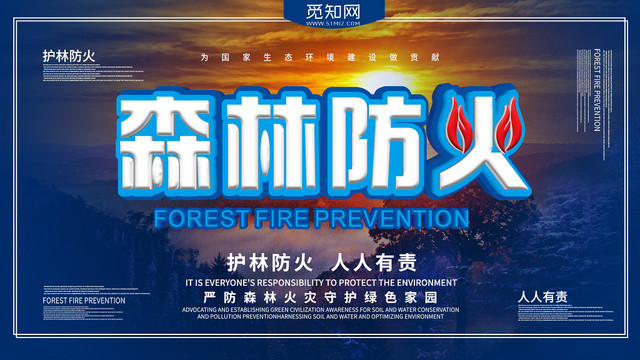 蓝色简约安全防火知识森林防火消防公益宣传海报