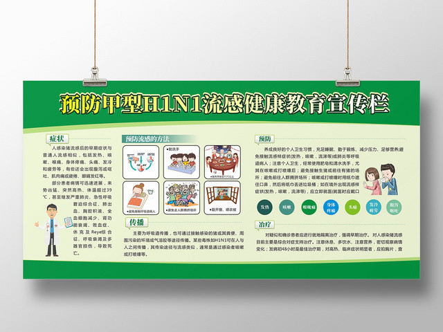 预防流感健康绿色简约创意展板宣传栏