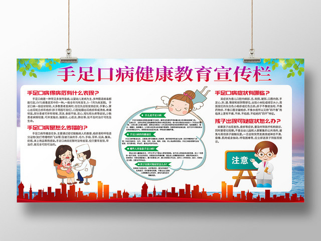 简约清新预防手足口病健康关注儿童健康宣传栏展板