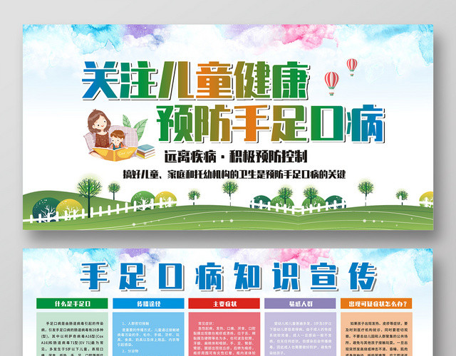 预防手足口健康卡通创意大气展板
