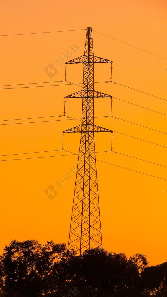 高电压 主塔 电力 塔 日落 权力 能源 电 钢 结构
