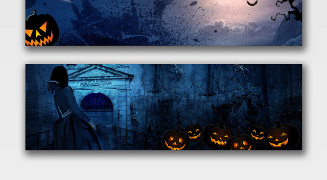 卡通黑暗鬼幽灵月亮万圣节蝙蝠南瓜灯电商BANNER