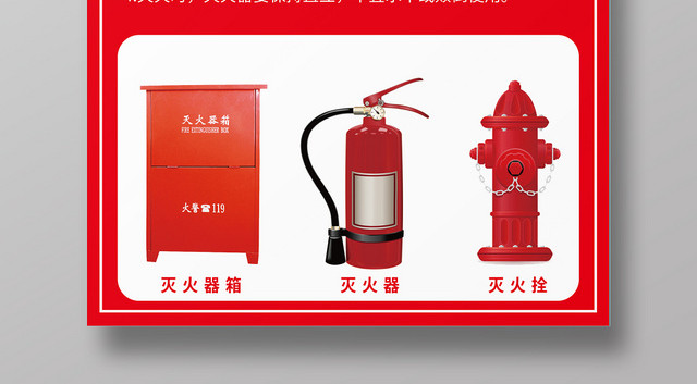 红色几何简约消防灭火器使用方法海报