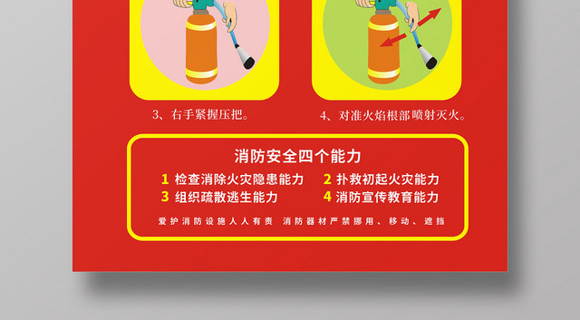 消防灭火器灭火器使用方法红色创意简约宣传海报
