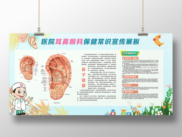 白色简约耳鼻喉科保健常识耳鼻喉科健康宣传栏展板