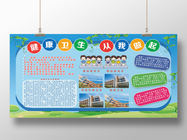 蓝色卡通健康卫生从我做起幼儿园健康宣传栏展板