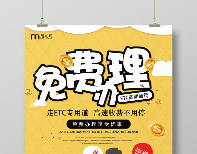 黄色创意ETC办理宣传海报