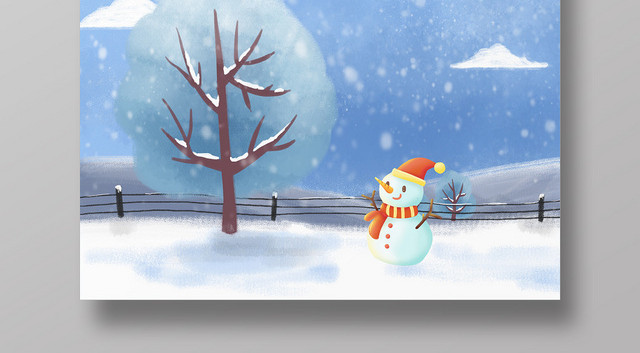 唯美雪人冬天冬季二十四节气小雪海报