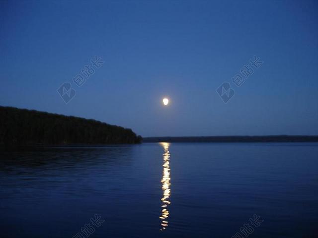 苏必利尔湖 月光 反思 水 夜 满月 自然 宇宙 宁静