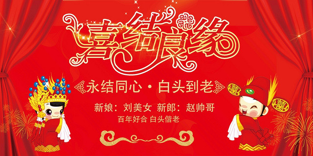 红色喜庆喜结良缘婚礼婚庆展板