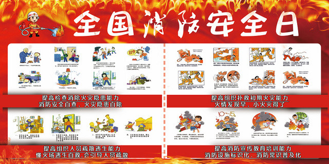 红色简单大方全国消防安全日宣传展板