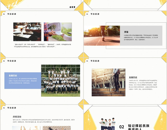 黄色活力小清新国际大学动态PPT模板